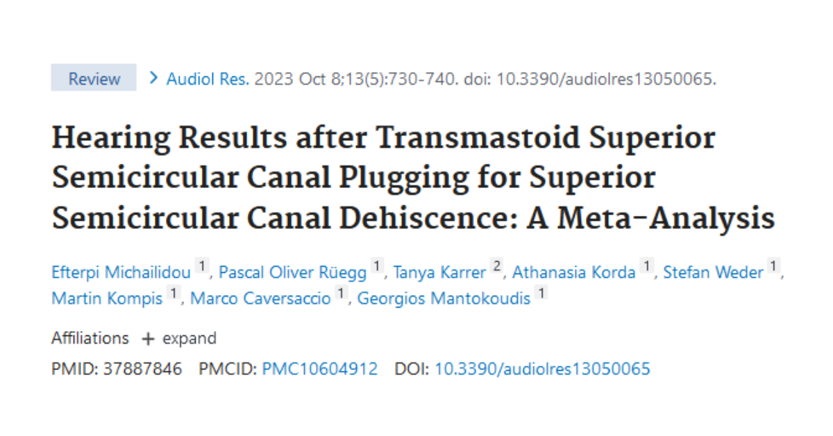 Hearing Results after Transmastoid Superior Semicircular Canal Plugging for Superior Semicircular Canal Dehiscence: A Meta-Analysis 