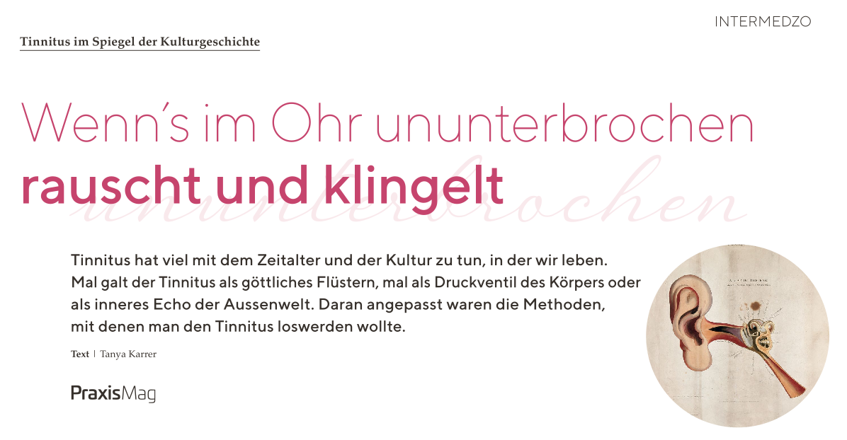 Tinnitus im Spiegel der Kulturgeschichte Artikel für PraxisMag 2-2024 von Tanya Karrer Tinnitus im Spiegel der Kulturgeschichte Artikel für PraxisMag 2-2024 von Tanya Karrer